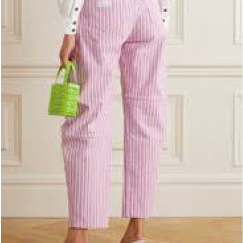 Ganni Striped Organic High-rise Tapered Jeans - Pink